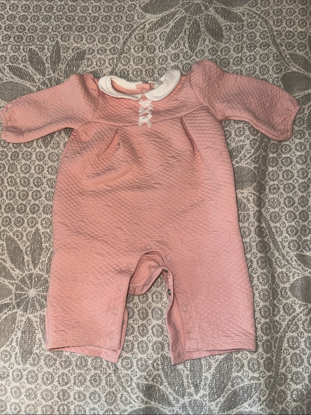 Janie and Jack Pink Quilted One-Piece with White Peter Pan Collar